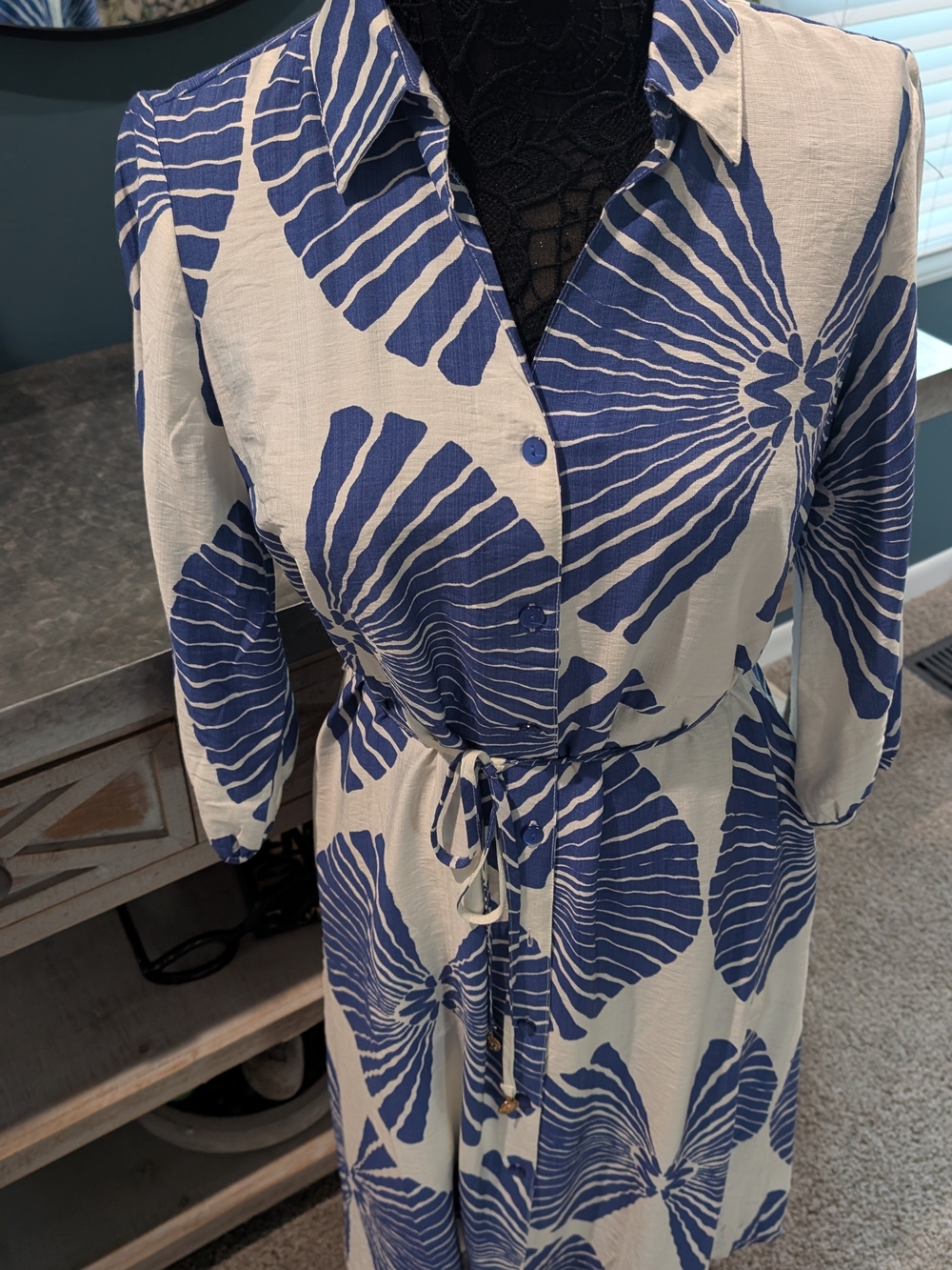 Mlle Gabrielle Blue and White Midi Shirt Dress